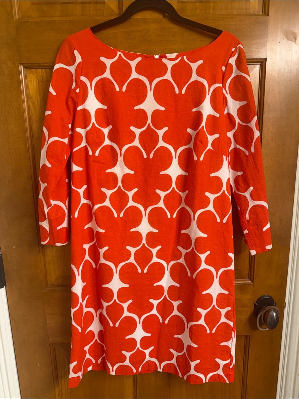 New, Lesley Evers Cotton Orange and White Patterned Shift Dress